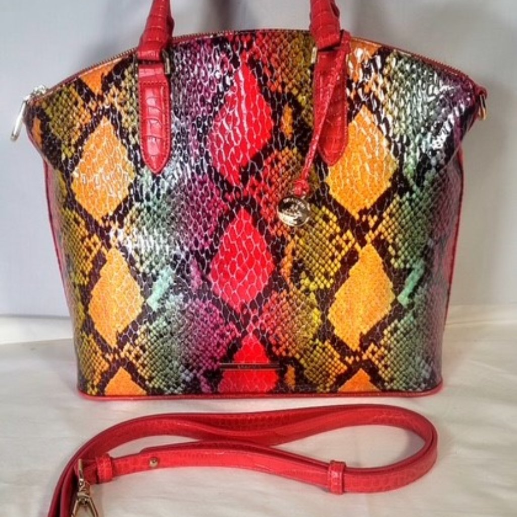 Brahmin Large Duxbury Red Dragon Experium Snakeskin Print Shoulder Bag/Purse
